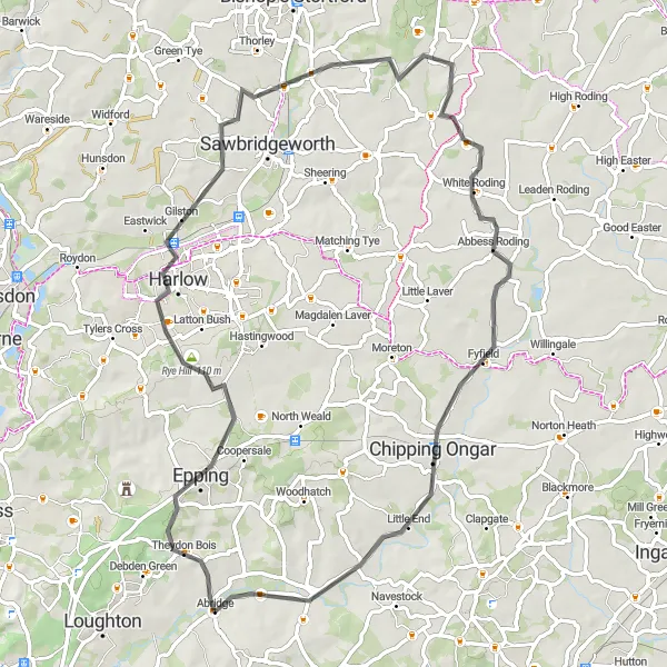 Map miniature of "Epping Forest Loop" cycling inspiration in Essex, United Kingdom. Generated by Tarmacs.app cycling route planner