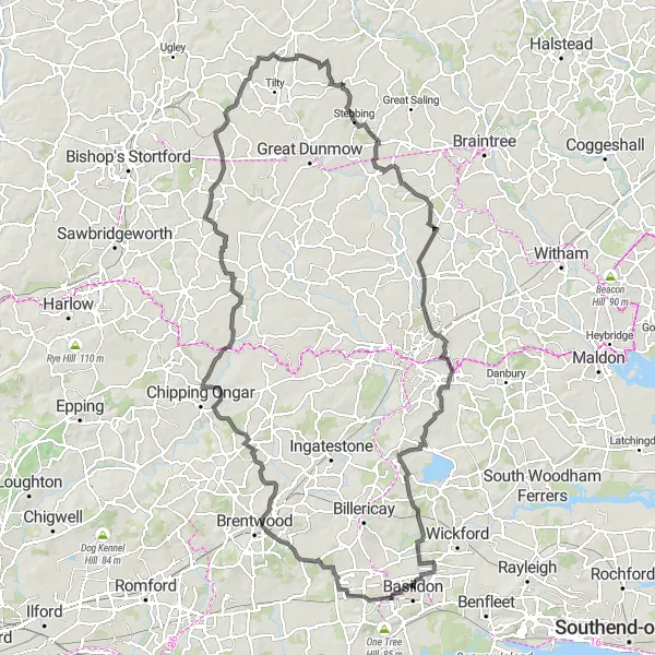 Map miniature of "Historic Villages and Scenic Routes" cycling inspiration in Essex, United Kingdom. Generated by Tarmacs.app cycling route planner