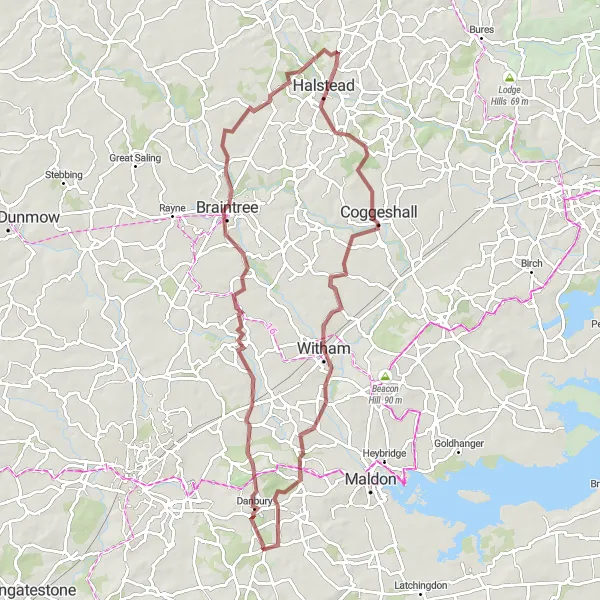 Map miniature of "The Baddow Braintree Loop" cycling inspiration in Essex, United Kingdom. Generated by Tarmacs.app cycling route planner