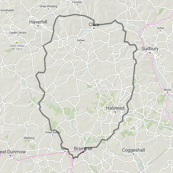 Map miniature of "Spectacular Road Cycling Adventure in Essex" cycling inspiration in Essex, United Kingdom. Generated by Tarmacs.app cycling route planner