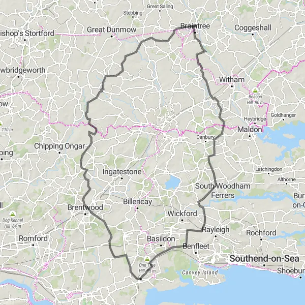 Map miniature of "Ultimate Road Cycling Challenge in Essex" cycling inspiration in Essex, United Kingdom. Generated by Tarmacs.app cycling route planner