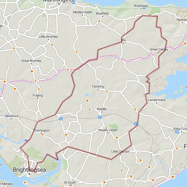 Map miniature of "The Gravel Escapade" cycling inspiration in Essex, United Kingdom. Generated by Tarmacs.app cycling route planner