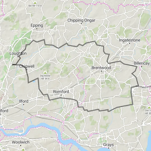 Map miniature of "From Suburbs to Countryside" cycling inspiration in Essex, United Kingdom. Generated by Tarmacs.app cycling route planner