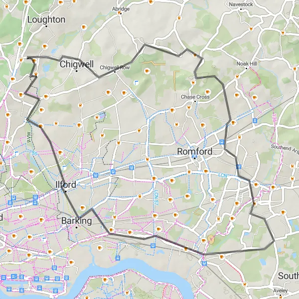 Map miniature of "Essex Countryside Escape" cycling inspiration in Essex, United Kingdom. Generated by Tarmacs.app cycling route planner