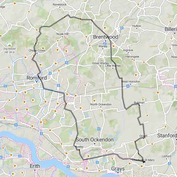 Map miniature of "The Tranquil Havering-Atte-Bower Tour" cycling inspiration in Essex, United Kingdom. Generated by Tarmacs.app cycling route planner