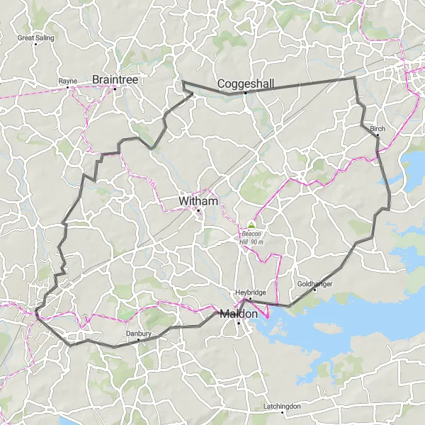 Map miniature of "Exploring Essex Beauty" cycling inspiration in Essex, United Kingdom. Generated by Tarmacs.app cycling route planner