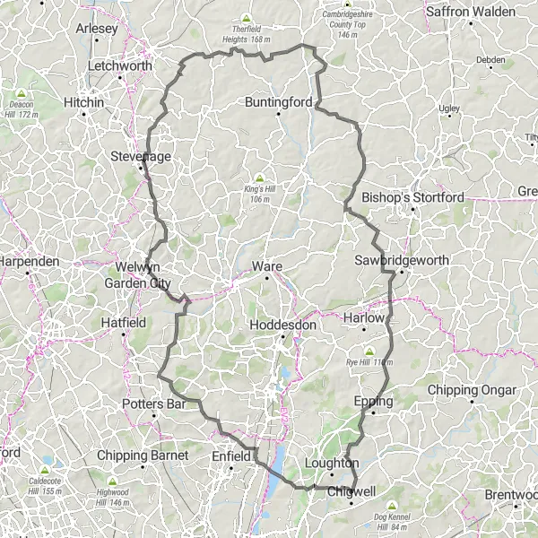 Map miniature of "Pole Hill Road Route" cycling inspiration in Essex, United Kingdom. Generated by Tarmacs.app cycling route planner