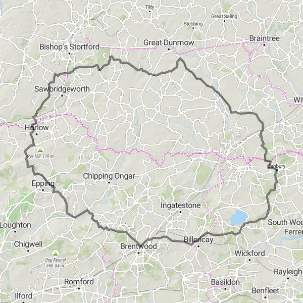 Map miniature of "Great Essex Road Adventure" cycling inspiration in Essex, United Kingdom. Generated by Tarmacs.app cycling route planner