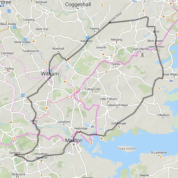 Map miniature of "Essex Countryside Escape" cycling inspiration in Essex, United Kingdom. Generated by Tarmacs.app cycling route planner