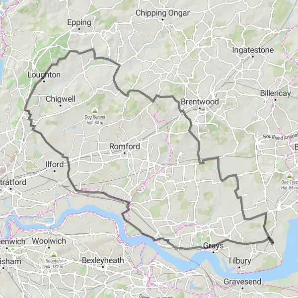 Map miniature of "Dagenham Delight" cycling inspiration in Essex, United Kingdom. Generated by Tarmacs.app cycling route planner