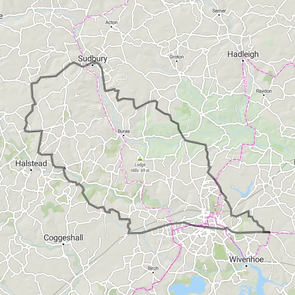 Map miniature of "Essex Extravaganza" cycling inspiration in Essex, United Kingdom. Generated by Tarmacs.app cycling route planner