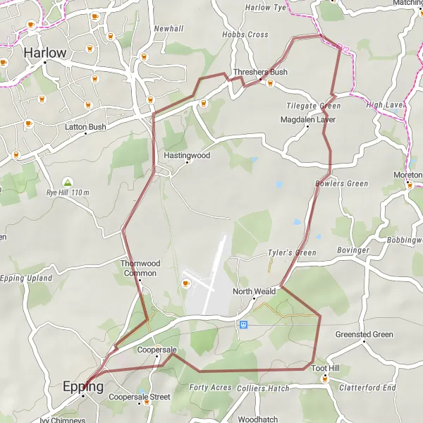 Map miniature of "The Scenic Gravel Loop" cycling inspiration in Essex, United Kingdom. Generated by Tarmacs.app cycling route planner