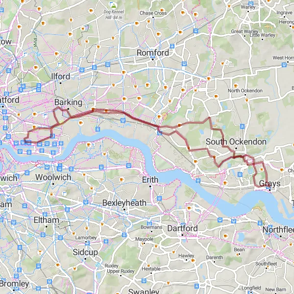 Map miniature of "Nature's Path" cycling inspiration in Essex, United Kingdom. Generated by Tarmacs.app cycling route planner