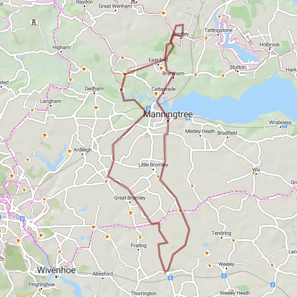 Map miniature of "Gravel Adventure" cycling inspiration in Essex, United Kingdom. Generated by Tarmacs.app cycling route planner