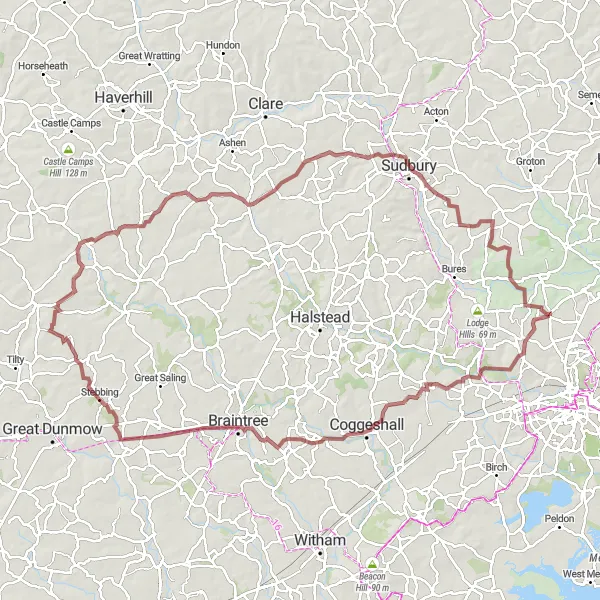 Map miniature of "Scenic Gravel Journey" cycling inspiration in Essex, United Kingdom. Generated by Tarmacs.app cycling route planner