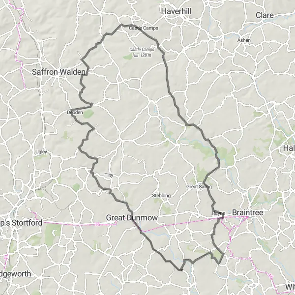 Map miniature of "Essex Countryside Road Loop" cycling inspiration in Essex, United Kingdom. Generated by Tarmacs.app cycling route planner