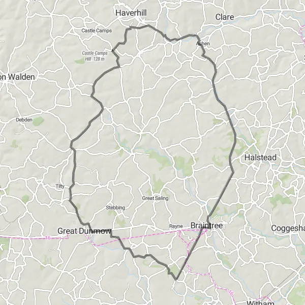Map miniature of "The Charming Countryside Loop" cycling inspiration in Essex, United Kingdom. Generated by Tarmacs.app cycling route planner