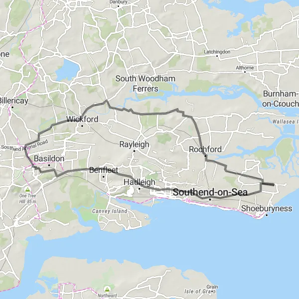 Map miniature of "The Coastal Explorer" cycling inspiration in Essex, United Kingdom. Generated by Tarmacs.app cycling route planner