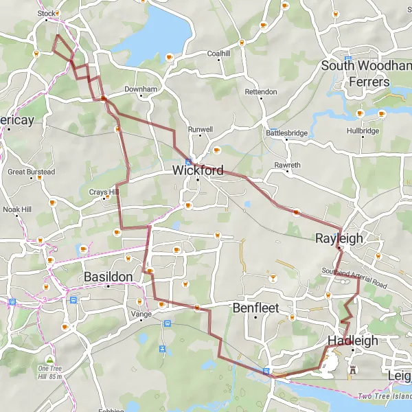 Map miniature of "The Tranquil Benfleet Adventure" cycling inspiration in Essex, United Kingdom. Generated by Tarmacs.app cycling route planner