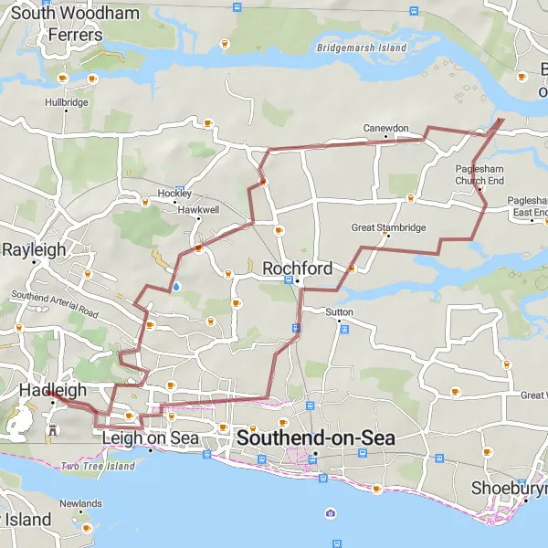 Map miniature of "The Gravel Adventure" cycling inspiration in Essex, United Kingdom. Generated by Tarmacs.app cycling route planner