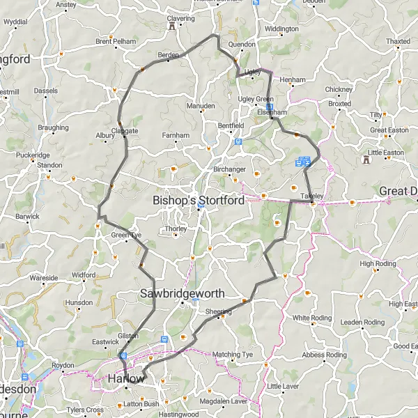 Map miniature of "Scenic Road Tour" cycling inspiration in Essex, United Kingdom. Generated by Tarmacs.app cycling route planner