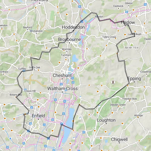 Map miniature of "The Hill Challenge" cycling inspiration in Essex, United Kingdom. Generated by Tarmacs.app cycling route planner