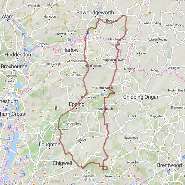 Map miniature of "Exploring Essex's Gravel Trails" cycling inspiration in Essex, United Kingdom. Generated by Tarmacs.app cycling route planner