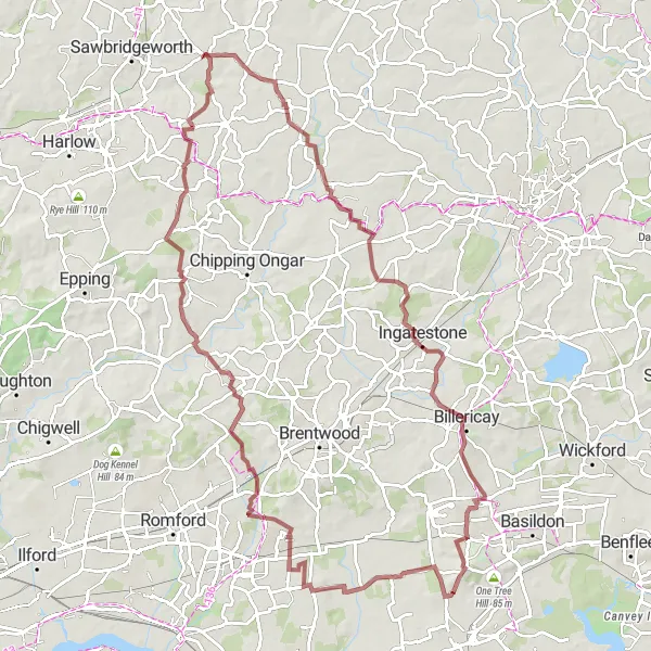 Map miniature of "Hatfield Heath Adventure" cycling inspiration in Essex, United Kingdom. Generated by Tarmacs.app cycling route planner