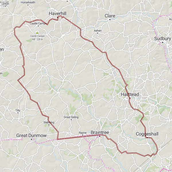 Map miniature of "The Essex Hills Challenge" cycling inspiration in Essex, United Kingdom. Generated by Tarmacs.app cycling route planner