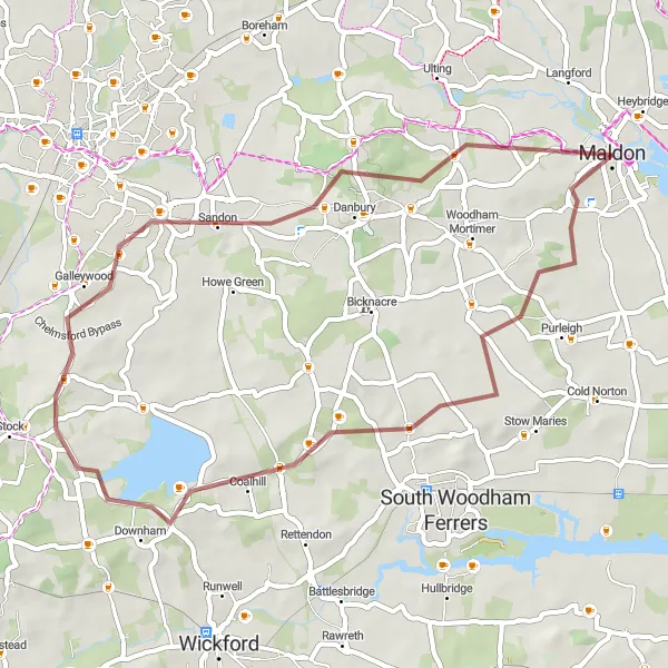 Map miniature of "Maldon Gravel Adventure" cycling inspiration in Essex, United Kingdom. Generated by Tarmacs.app cycling route planner