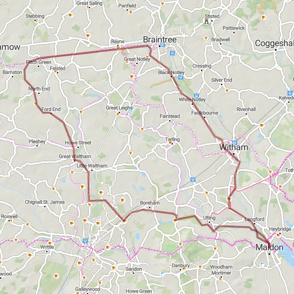 Map miniature of "Waltham Gravel Adventure" cycling inspiration in Essex, United Kingdom. Generated by Tarmacs.app cycling route planner