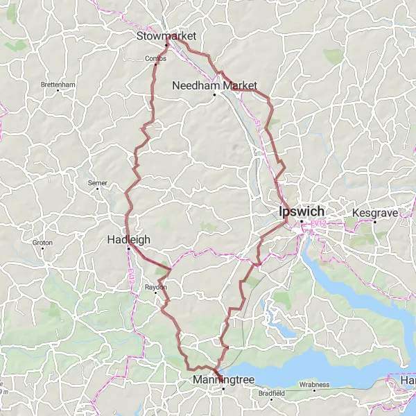Map miniature of "The Constable Trail" cycling inspiration in Essex, United Kingdom. Generated by Tarmacs.app cycling route planner