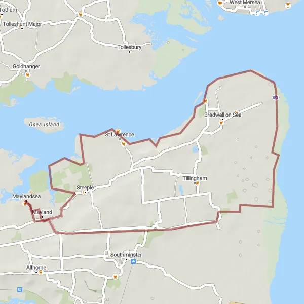 Map miniature of "Gravel Delight" cycling inspiration in Essex, United Kingdom. Generated by Tarmacs.app cycling route planner