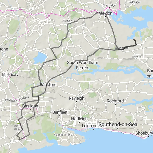 Map miniature of "The Essex Hill Challenge" cycling inspiration in Essex, United Kingdom. Generated by Tarmacs.app cycling route planner