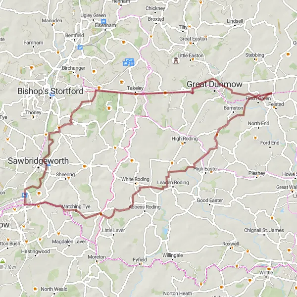 Map miniature of "Exploring the Countryside Gravel Ride" cycling inspiration in Essex, United Kingdom. Generated by Tarmacs.app cycling route planner