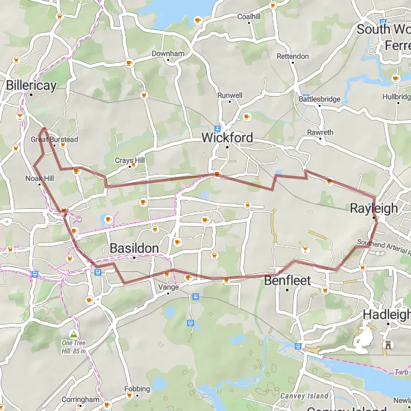 Map miniature of "The Countryside Escape" cycling inspiration in Essex, United Kingdom. Generated by Tarmacs.app cycling route planner