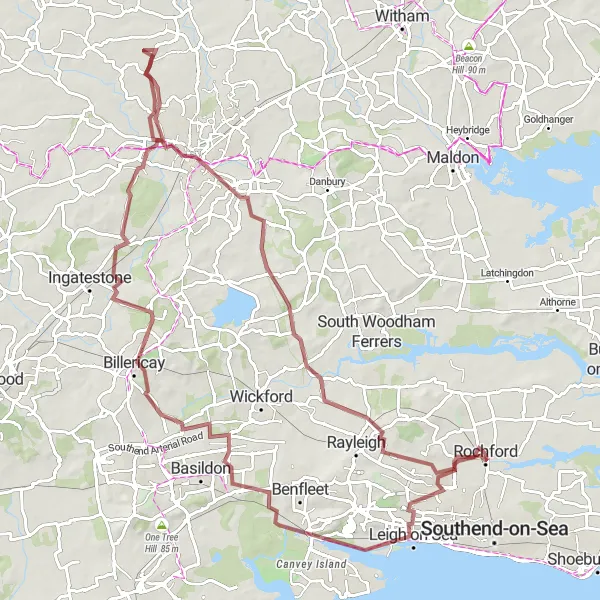 Map miniature of "Scenic Countryside" cycling inspiration in Essex, United Kingdom. Generated by Tarmacs.app cycling route planner