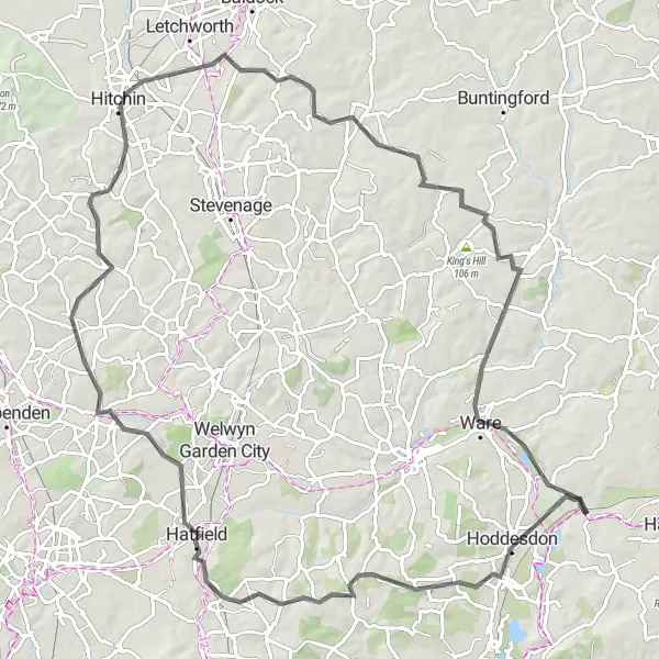 Map miniature of "The Roydon Circuit" cycling inspiration in Essex, United Kingdom. Generated by Tarmacs.app cycling route planner