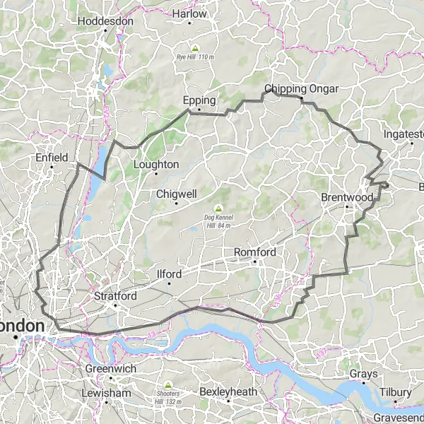 Map miniature of "Essex Circular Road Trip" cycling inspiration in Essex, United Kingdom. Generated by Tarmacs.app cycling route planner