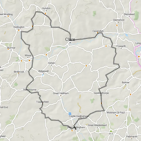 Map miniature of "Castle Adventure" cycling inspiration in Essex, United Kingdom. Generated by Tarmacs.app cycling route planner