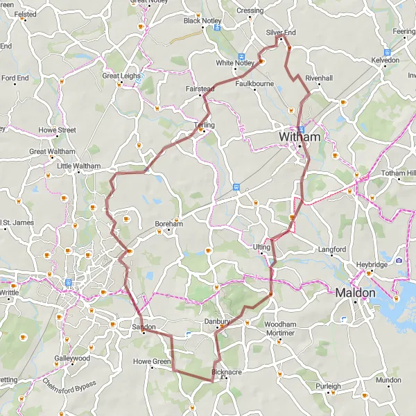 Map miniature of "Silver End Loop" cycling inspiration in Essex, United Kingdom. Generated by Tarmacs.app cycling route planner