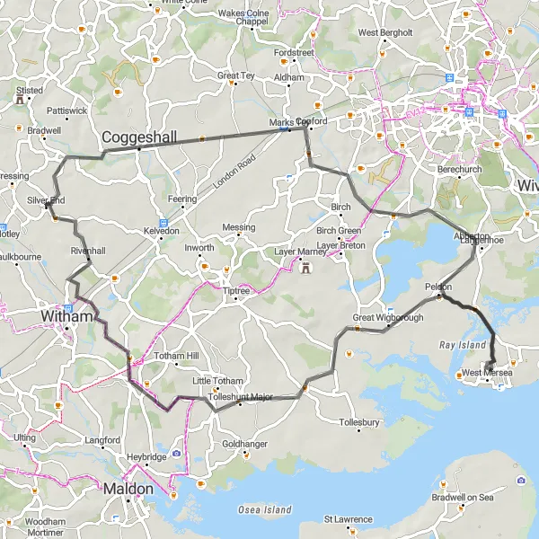 Map miniature of "Essex Countryside Tour" cycling inspiration in Essex, United Kingdom. Generated by Tarmacs.app cycling route planner