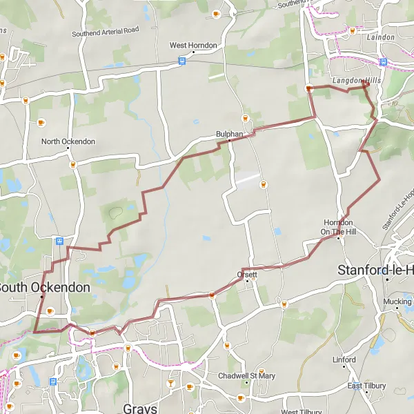 Map miniature of "The Gravel Adventure" cycling inspiration in Essex, United Kingdom. Generated by Tarmacs.app cycling route planner