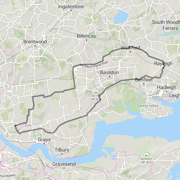Map miniature of "The Essex Road Explorer" cycling inspiration in Essex, United Kingdom. Generated by Tarmacs.app cycling route planner