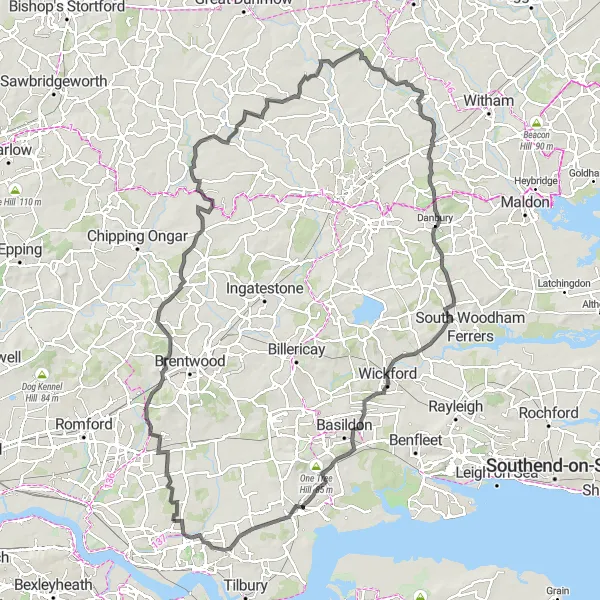 Map miniature of "The Ultimate Essex Cycling Adventure" cycling inspiration in Essex, United Kingdom. Generated by Tarmacs.app cycling route planner