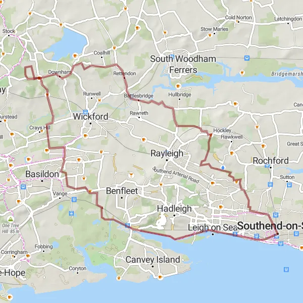 Map miniature of "Exploring the Riverside" cycling inspiration in Essex, United Kingdom. Generated by Tarmacs.app cycling route planner