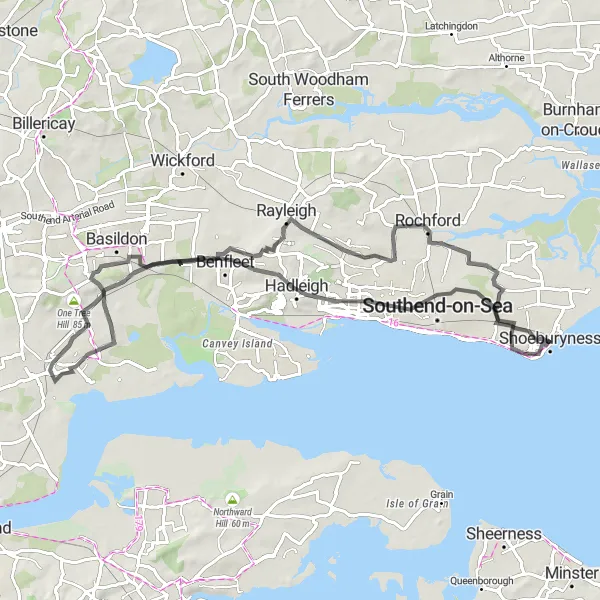 Map miniature of "Countryside Escape" cycling inspiration in Essex, United Kingdom. Generated by Tarmacs.app cycling route planner