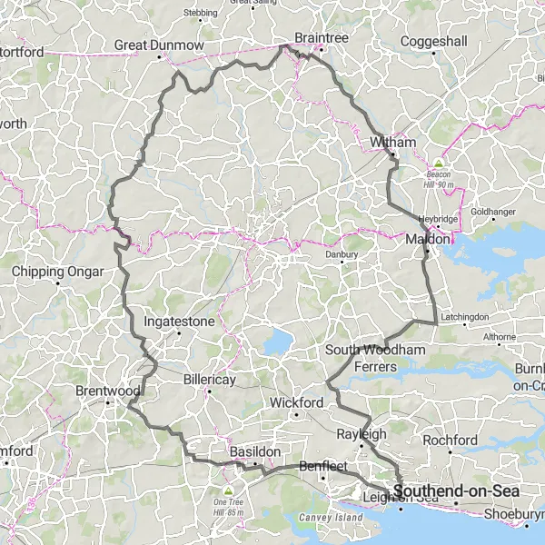 Map miniature of "Countryside Delight" cycling inspiration in Essex, United Kingdom. Generated by Tarmacs.app cycling route planner