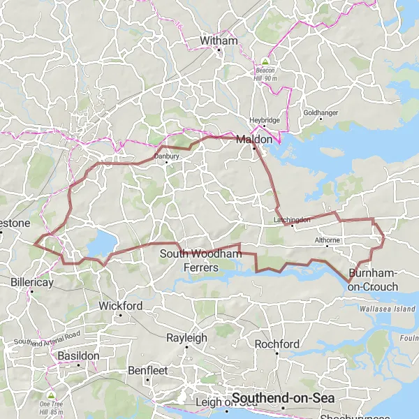 Map miniature of "The Gravel Adventure" cycling inspiration in Essex, United Kingdom. Generated by Tarmacs.app cycling route planner