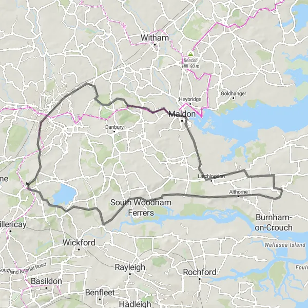 Map miniature of "The Road Cycling Adventure: Explore the Chelmer Valley" cycling inspiration in Essex, United Kingdom. Generated by Tarmacs.app cycling route planner